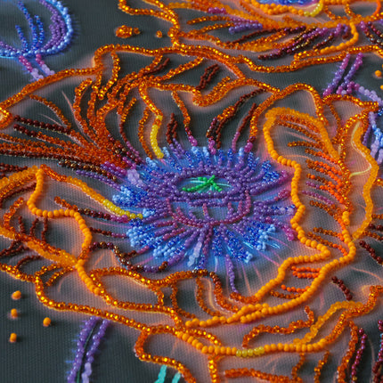 DIY Bead Embroidery Kit "Neon Poppies" 10.2"x20.9" / 26.0x53.0 cm