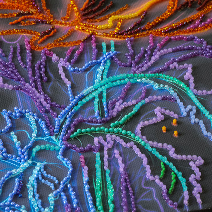 DIY Bead Embroidery Kit "Neon Poppies" 10.2"x20.9" / 26.0x53.0 cm