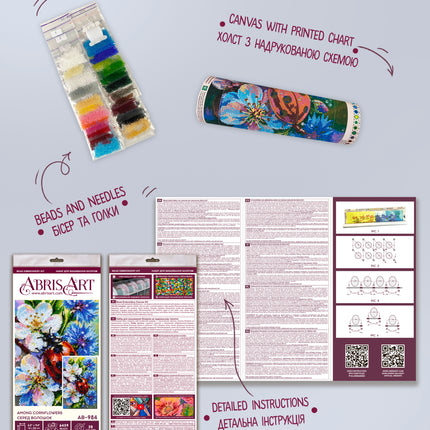 DIY Bead Embroidery Kit "Among Cornflowers" 6.3"x9.4" / 16.0x24.0 cm