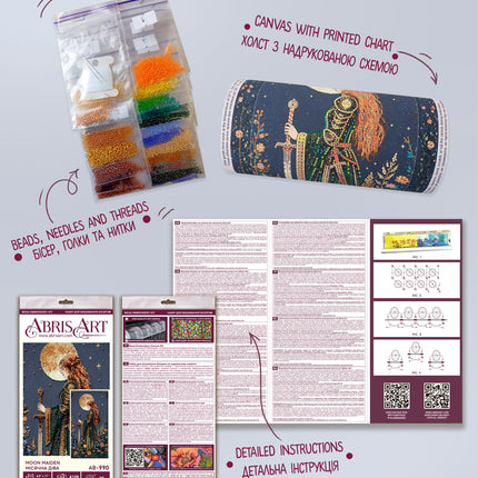 DIY Bead Embroidery Kit "Moon Maiden" 6.3"x11.0" / 16.0x28.0 cm