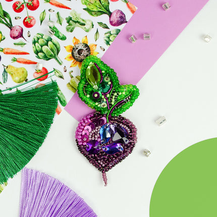 Beadwork kit for creating brooch "Beetroot"