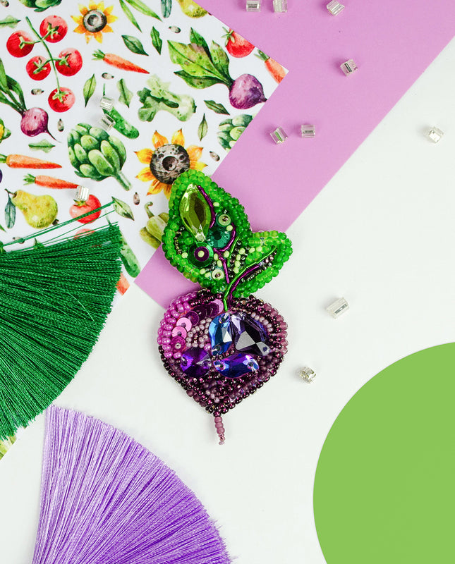 Beadwork kit for creating brooch "Beetroot"