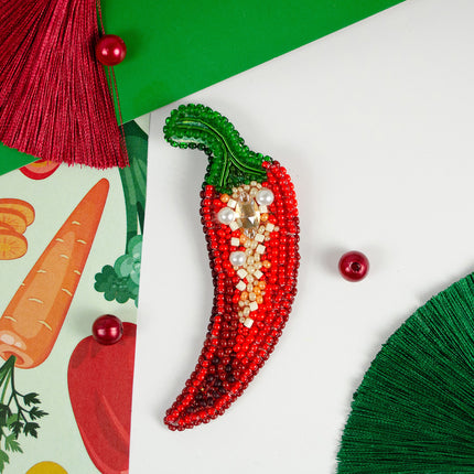 Beadwork kit for creating brooch "Hot pepper"
