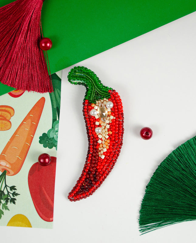 Beadwork kit for creating brooch "Hot pepper"