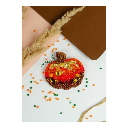 Beadwork kit for creating brooch "Golden pumpkin"