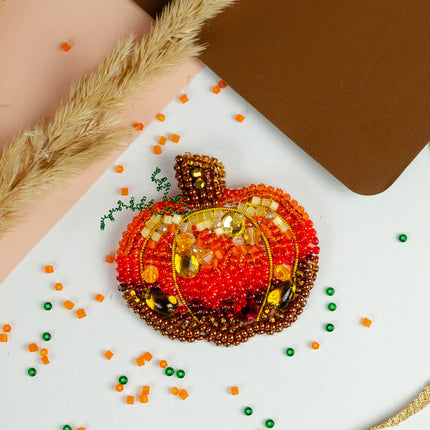 Beadwork kit for creating brooch "Golden pumpkin"