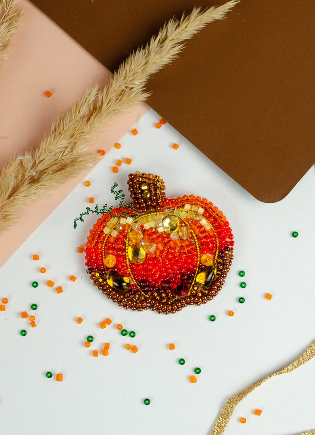 Beadwork kit for creating brooch "Golden pumpkin"