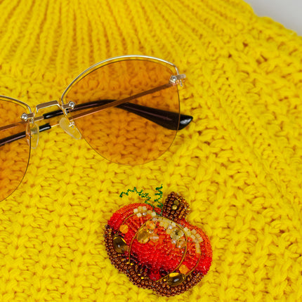 Beadwork kit for creating brooch "Golden pumpkin"