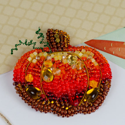 Beadwork kit for creating brooch "Golden pumpkin"