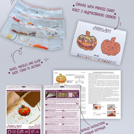 Beadwork kit for creating brooch "Golden pumpkin"