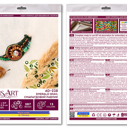 Beadwork kit for creating brooch "Emerald snail"