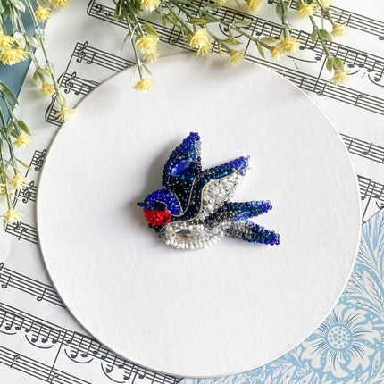 Beadwork kit for creating brooch " Song of the Swallow"