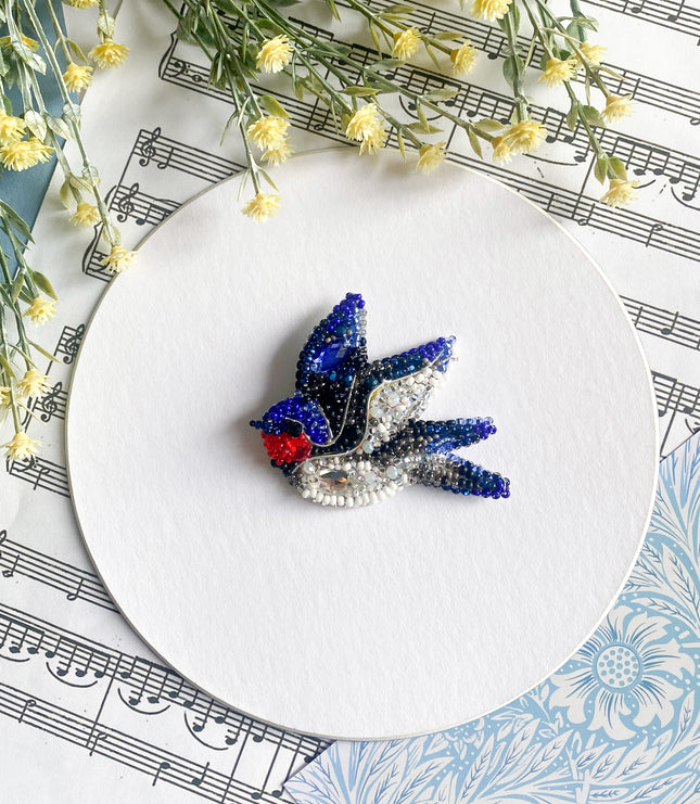 Beadwork kit for creating brooch " Song of the Swallow"