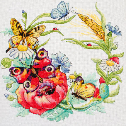 DIY Cross Stitch Kit "Summer wreath" 11.4x11.4 in