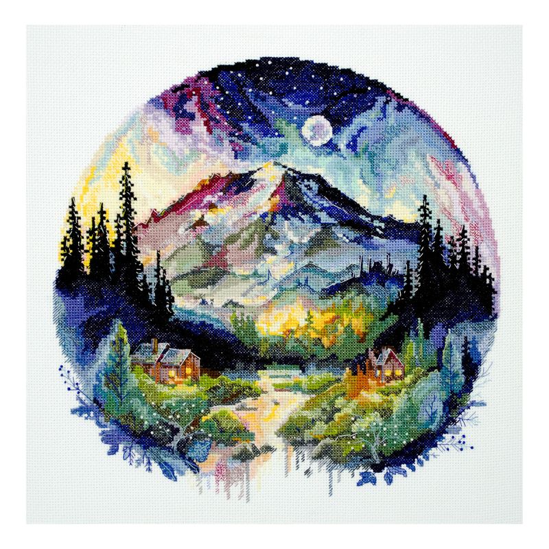 DIY Cross Stitch Kit "On top of the world" 9.1x9.1 in