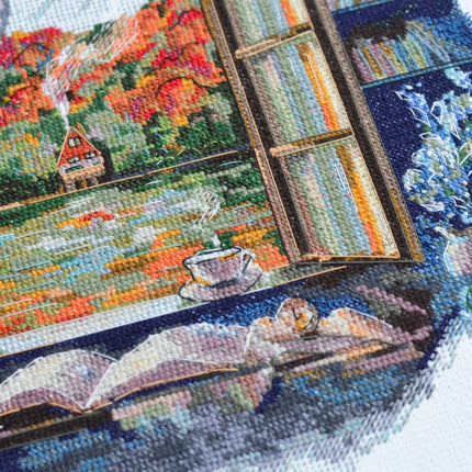 DIY Cross Stitch Kit "Tea party by the window" 9.1x9.1 in