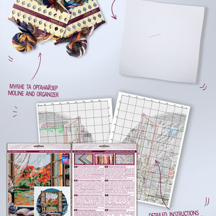 DIY Cross Stitch Kit "Tea party by the window" 9.1x9.1 in