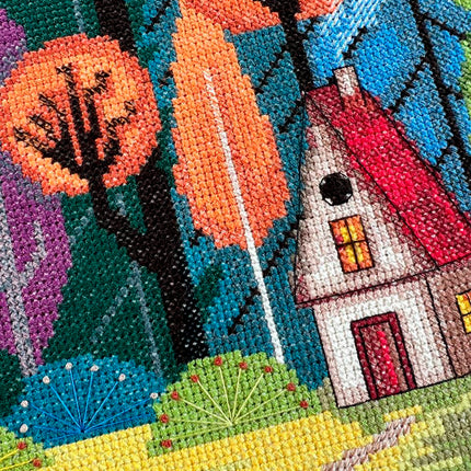 DIY Cross Stitch Kit "Cozy in the forest" 12.6x16.1 in