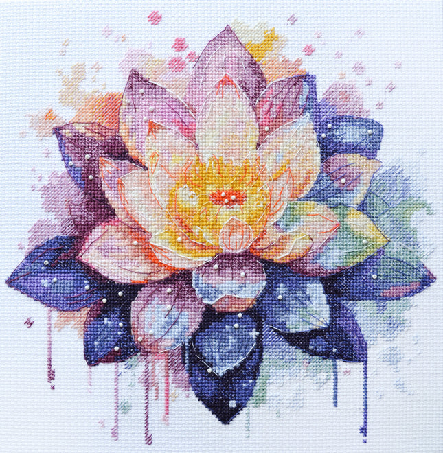 DIY Cross Stitch Kit "Shining lotus" 9.4x9.4 in
