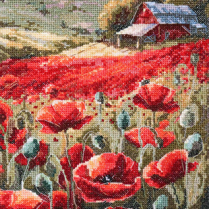 DIY Cross Stitch Kit "Poppies at sunset" 7.5x11.8 in
