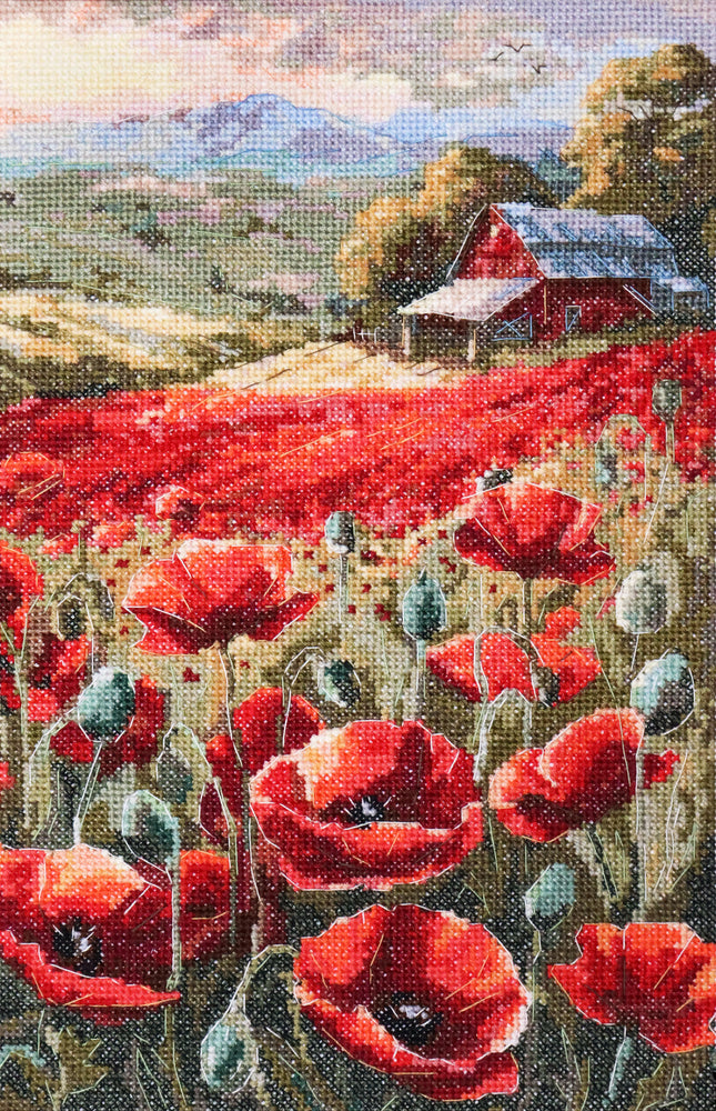 DIY Cross Stitch Kit "Poppies at sunset" 7.5x11.8 in