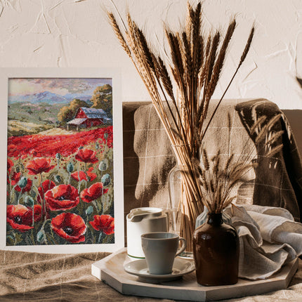 DIY Cross Stitch Kit "Poppies at sunset" 7.5x11.8 in