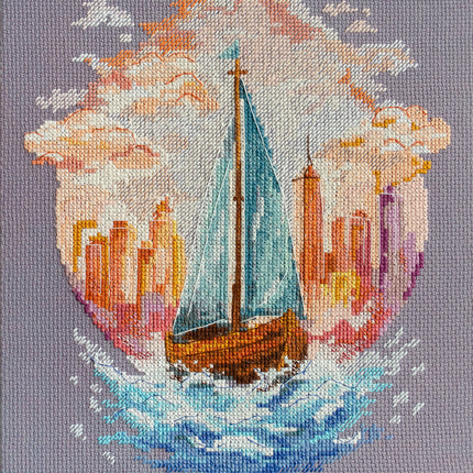 DIY Cross Stitch Kit "On the waves of adventure" 7.9x10.6 in