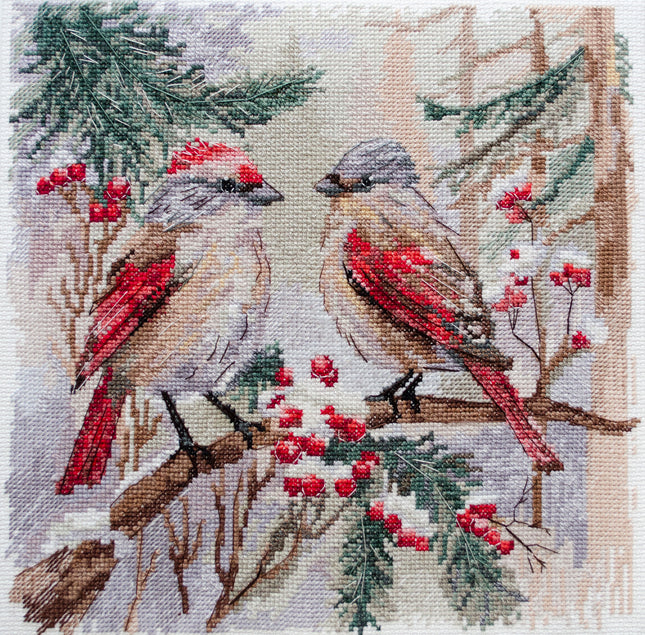 DIY Cross Stitch Kit "Chittering about winter" 9.8x9.8 in