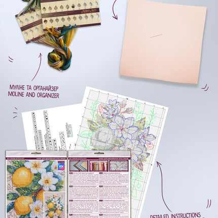 DIY Cross Stitch Kit "Cross-stitch kits Lemon mood" 5.5x8.3 in