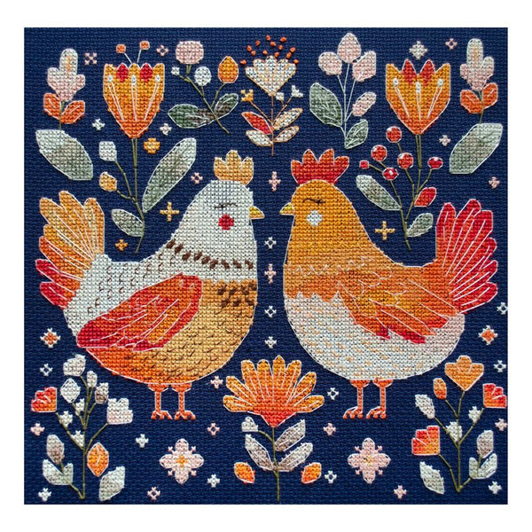 DIY Cross Stitch Kit "Best hen friends" 9.1x9.1 in