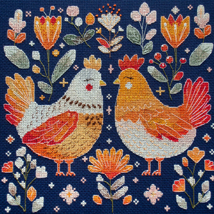 DIY Cross Stitch Kit "Best hen friends" 9.1x9.1 in