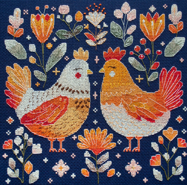 DIY Cross Stitch Kit "Best hen friends" 9.1x9.1 in