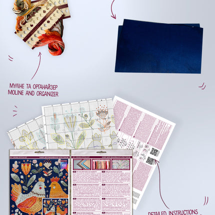 DIY Cross Stitch Kit "Best hen friends" 9.1x9.1 in