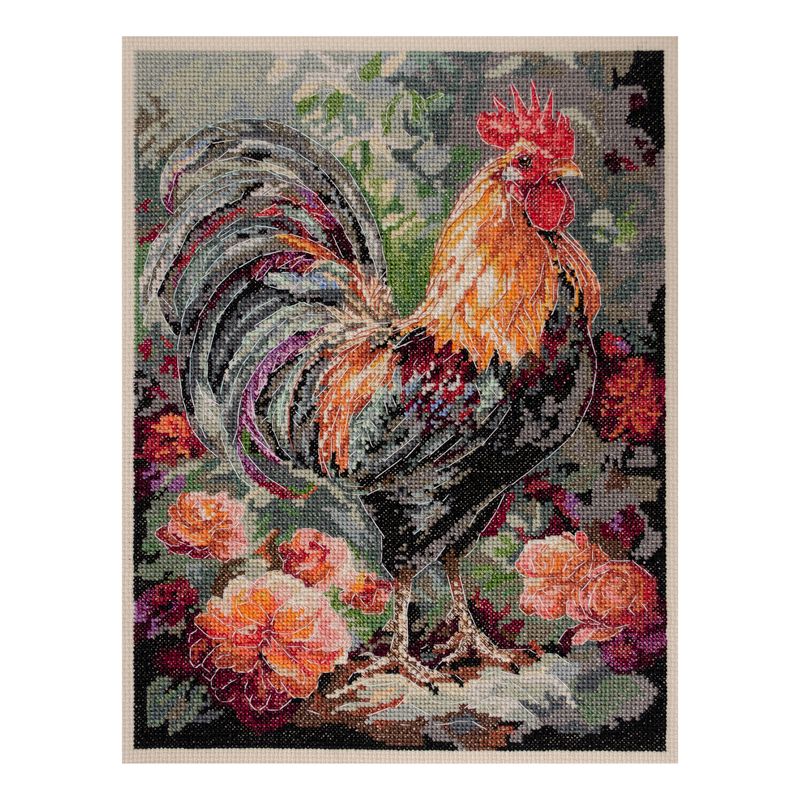 DIY Cross Stitch Kit "Rooster in the Yard" 9.1x11.8 in