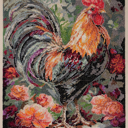DIY Cross Stitch Kit "Rooster in the Yard" 9.1x11.8 in