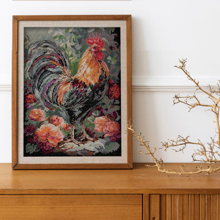 DIY Cross Stitch Kit "Rooster in the Yard" 9.1x11.8 in