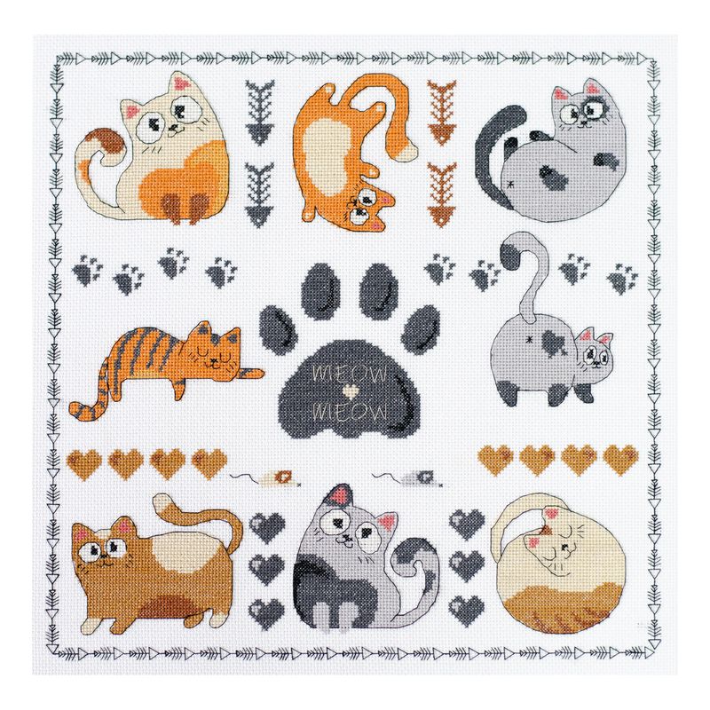 DIY Cross Stitch Kit "Meow-meow" 13.8x13.8 in