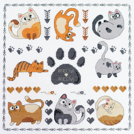 DIY Cross Stitch Kit "Meow-meow" 13.8x13.8 in