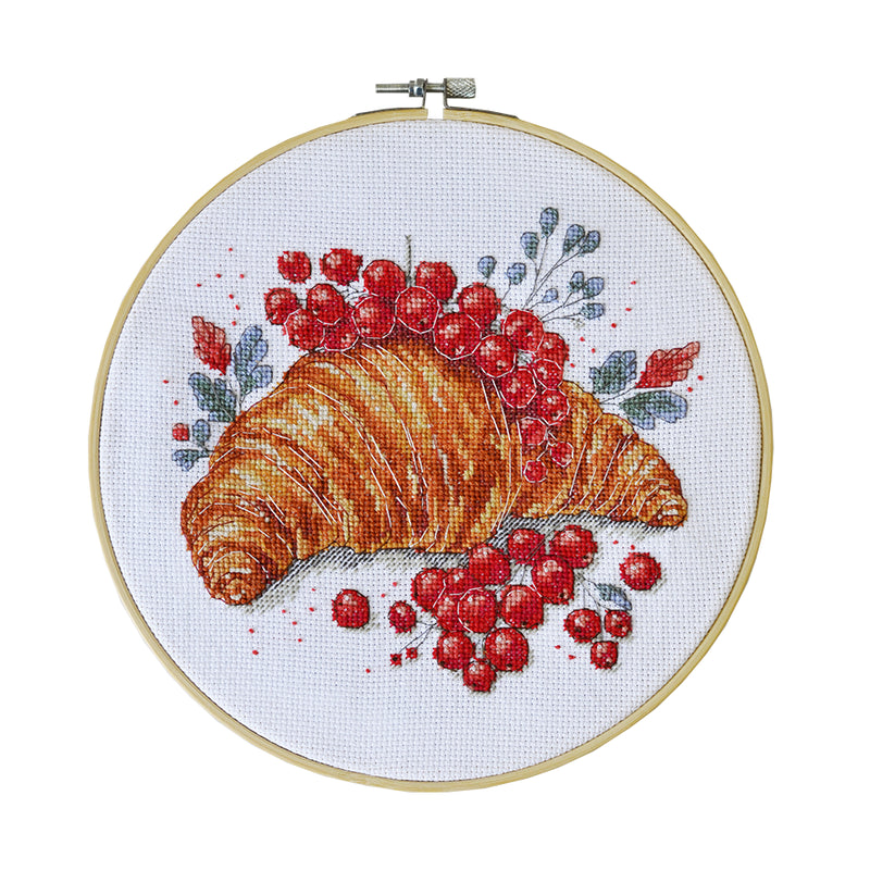 DIY Cross Stitch Kit "Redcurrant Croissant" 7.9x7.9 in