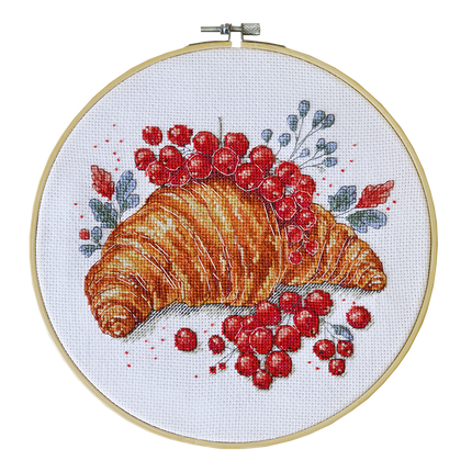 DIY Cross Stitch Kit "Redcurrant Croissant" 7.9x7.9 in