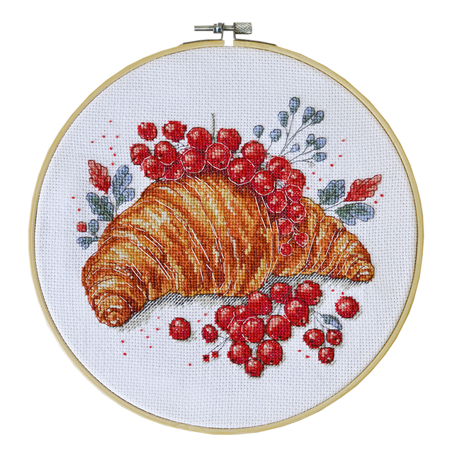 DIY Cross Stitch Kit "Redcurrant Croissant" 7.9x7.9 in