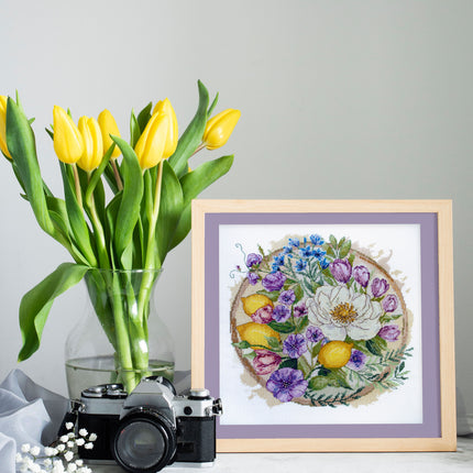 DIY Cross Stitch Kit "A floral moment" 10.2x10.2 in