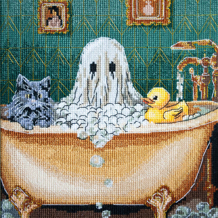 DIY Cross Stitch Kit "Domestic ghost" 5.9x9.1 in