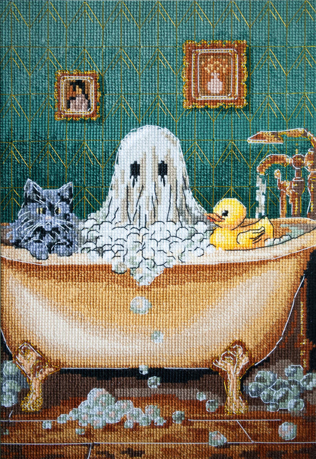 DIY Cross Stitch Kit "Domestic ghost" 5.9x9.1 in