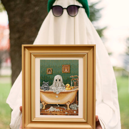 DIY Cross Stitch Kit "Domestic ghost" 5.9x9.1 in