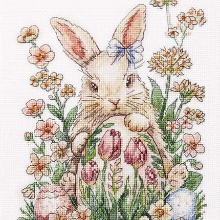 DIY Cross Stitch Kit "Easter bunny waiting" 6.7x9.4 in