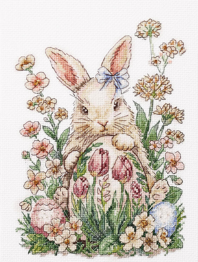 DIY Cross Stitch Kit "Easter bunny waiting" 6.7x9.4 in