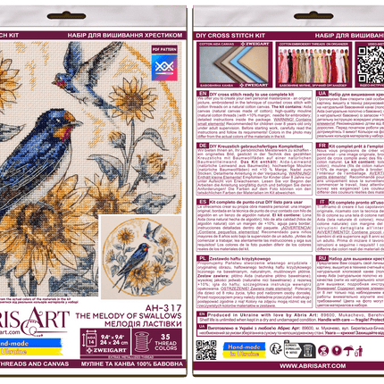 DIY Cross Stitch Kit "The melody of swallows" 9.4x9.4 in