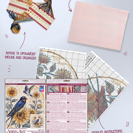DIY Cross Stitch Kit "The melody of swallows" 9.4x9.4 in