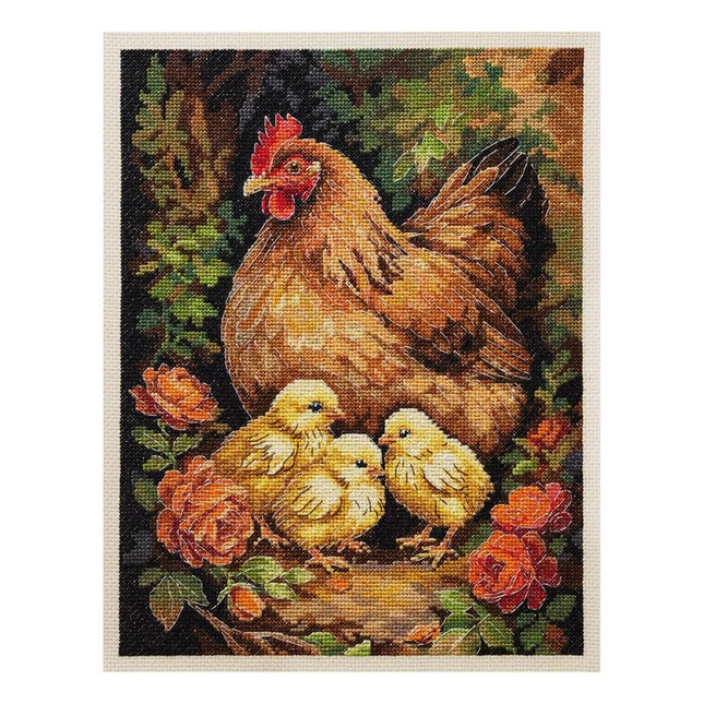 DIY Cross Stitch Kit "Hen in the Yard" 9.1x11.8 in
